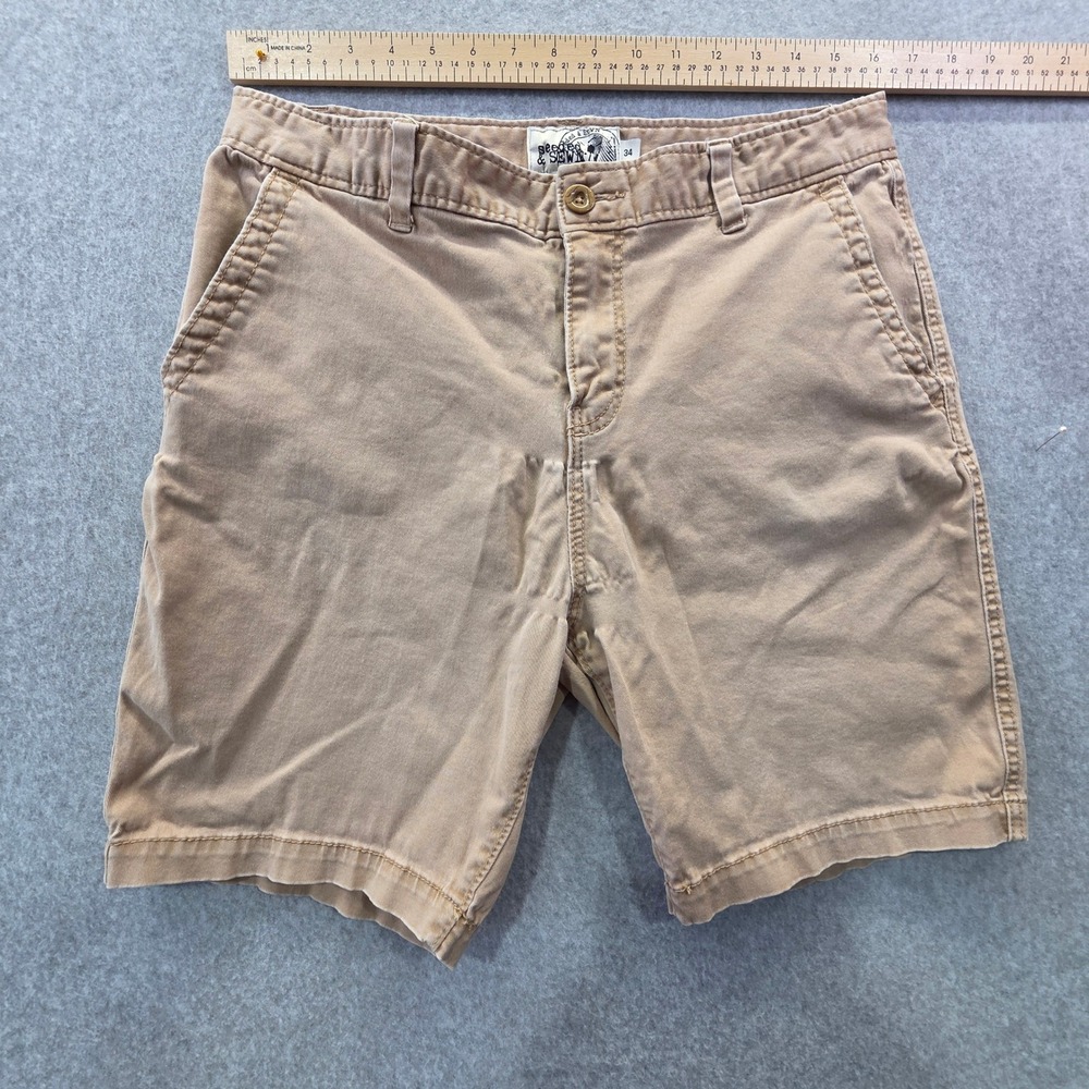 Seeded & Sewn Mens Khaki Chino Shorts Tan Flat Front Cotton Twill Size 34